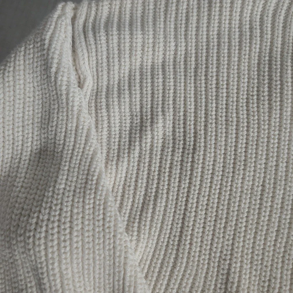American Eagle Womens Medium Cream‎ Ribbed Knit Crewneck Sweater Drop Shoulder